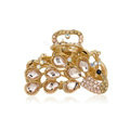 Hair Jewelry Crystal Rhinestone Peacock Metal Hair Clip Claw Clamp - Champagne